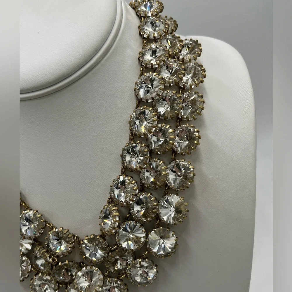 J.‎ Crew Crystal Clear Shimmering Rivoli Gold Tone Statement Necklace